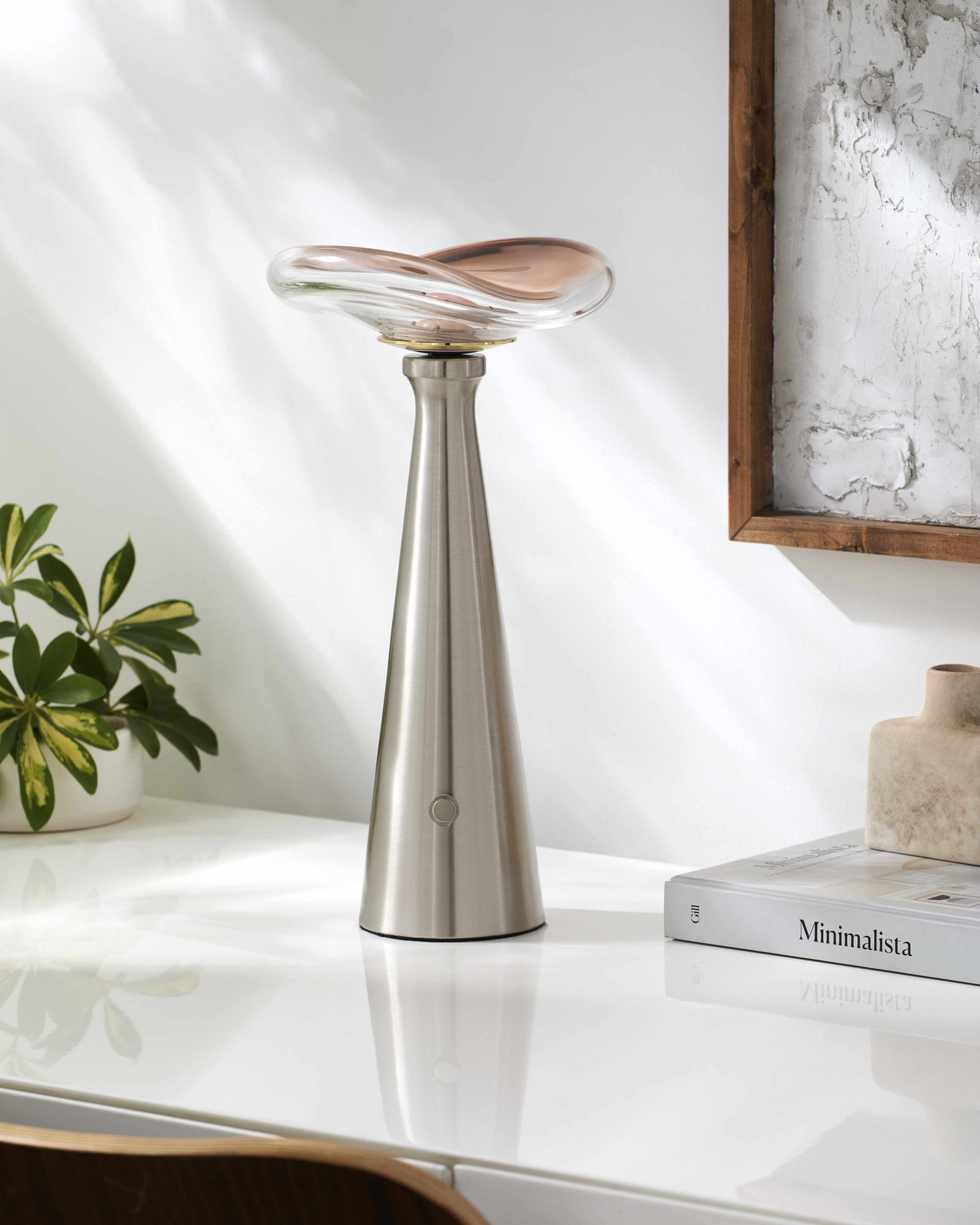 Contemporary Table Lamp With Smoky Charcoal Glass Shade - Image 2